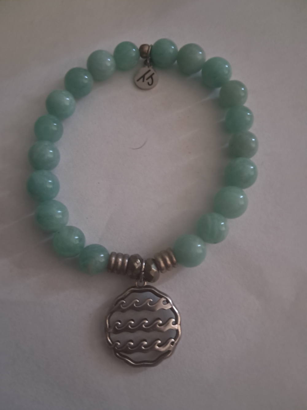 Authentic T. Jazelle Peruvian Amazonite Sterling Silver Wave Charm Bracelet